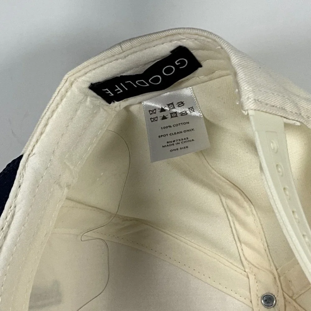 Goodlife New York Embroidered Snapback Hat Cream Navy Blue Cotton Est 1624 Cap